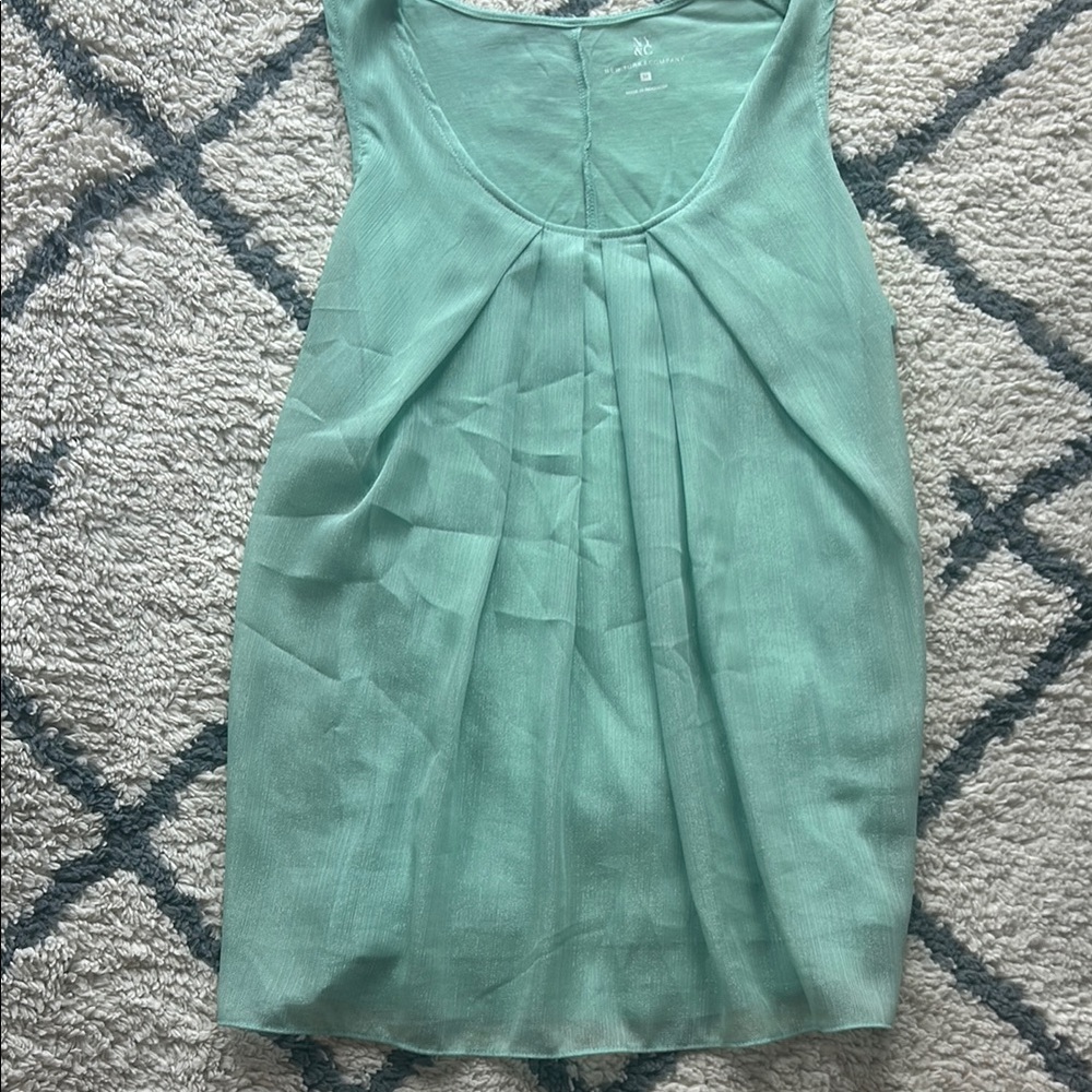 New York & Company Green Pleated Sleeveless Blouse